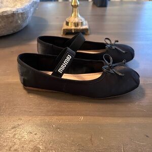 Black Satin Flats with Bow